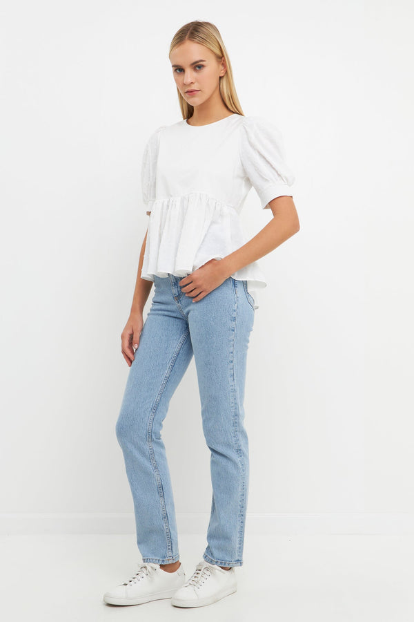 English Factory Mixed Media Swiss Dot High Low Top WHITE