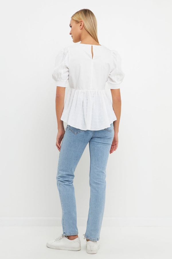 English Factory Mixed Media Swiss Dot High Low Top WHITE