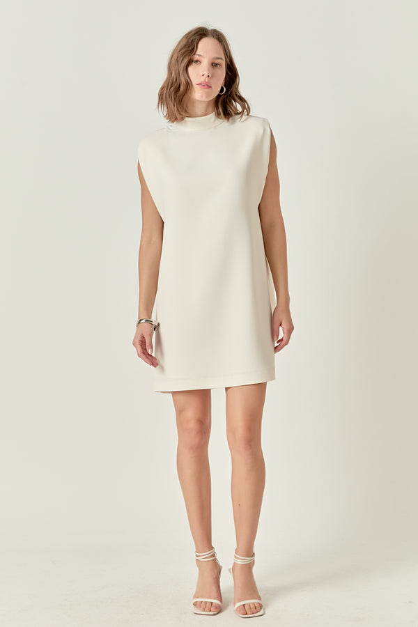 english factory Mock Neck Sleeveless Shift Dress OFF WHITE