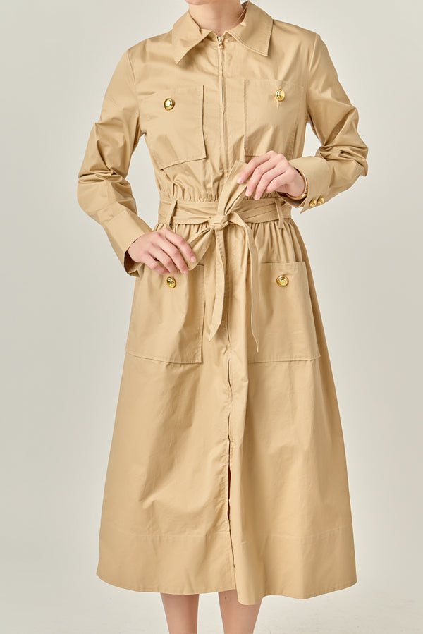 English Factory Modern Classic Tie-Waist Dress BEIGE