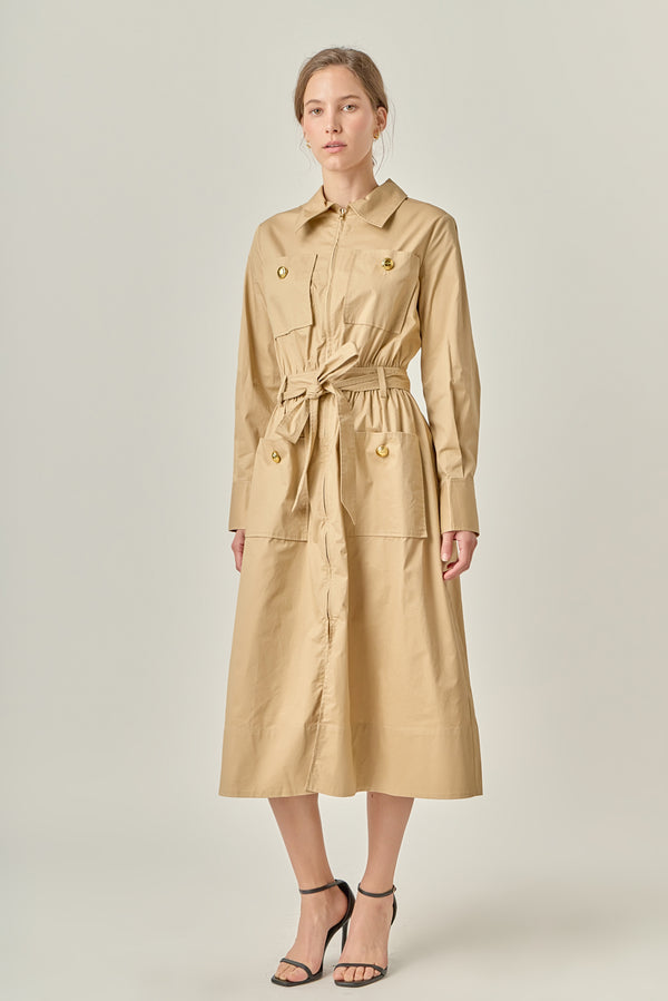 English Factory Modern Classic Tie-Waist Dress BEIGE