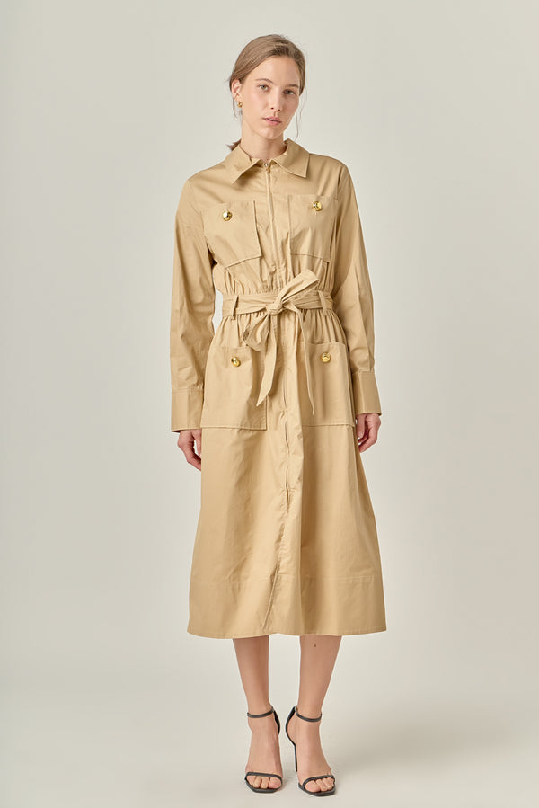 english factory Modern Classic Tie-Waist Dress BEIGE