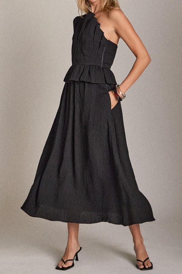 English Factory Modern Muse Pleated Midi Dress BLACK