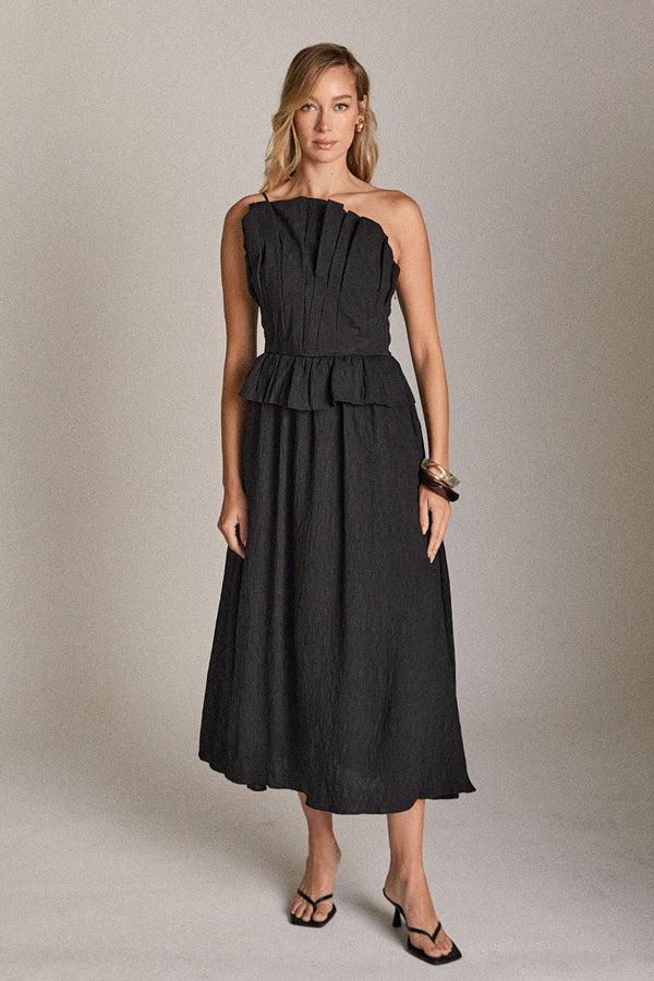 English Factory Modern Muse Pleated Midi Dress BLACK