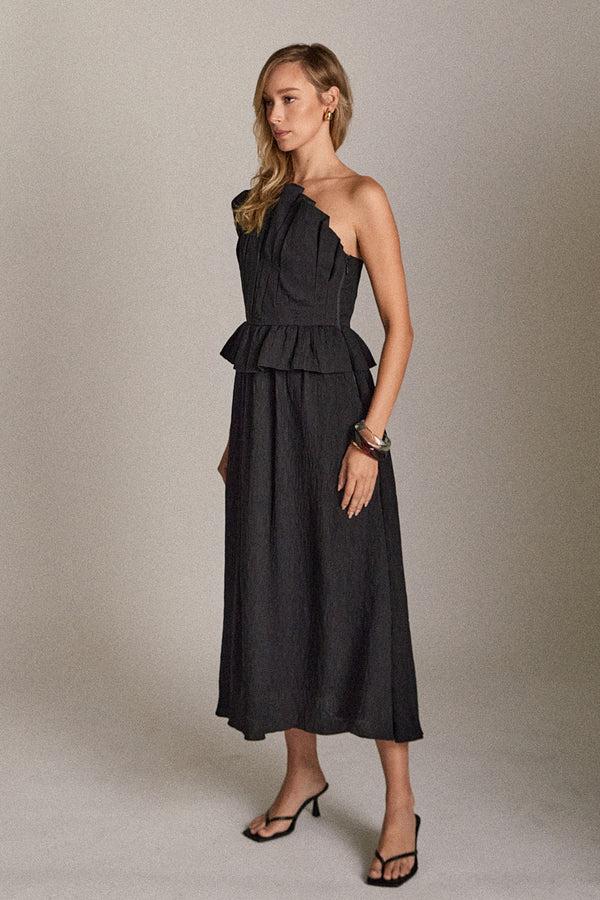 English Factory Modern Muse Pleated Midi Dress BLACK