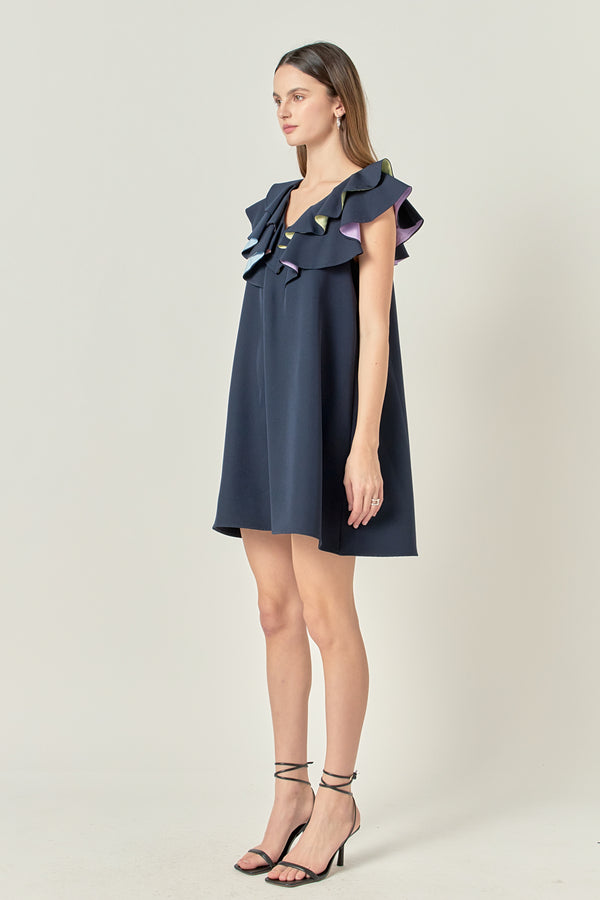 English Factory Multi Color Contrast Mini Dress NAVY MULTI