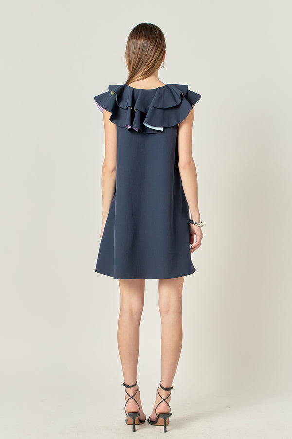 English Factory Multi Color Contrast Mini Dress NAVY MULTI