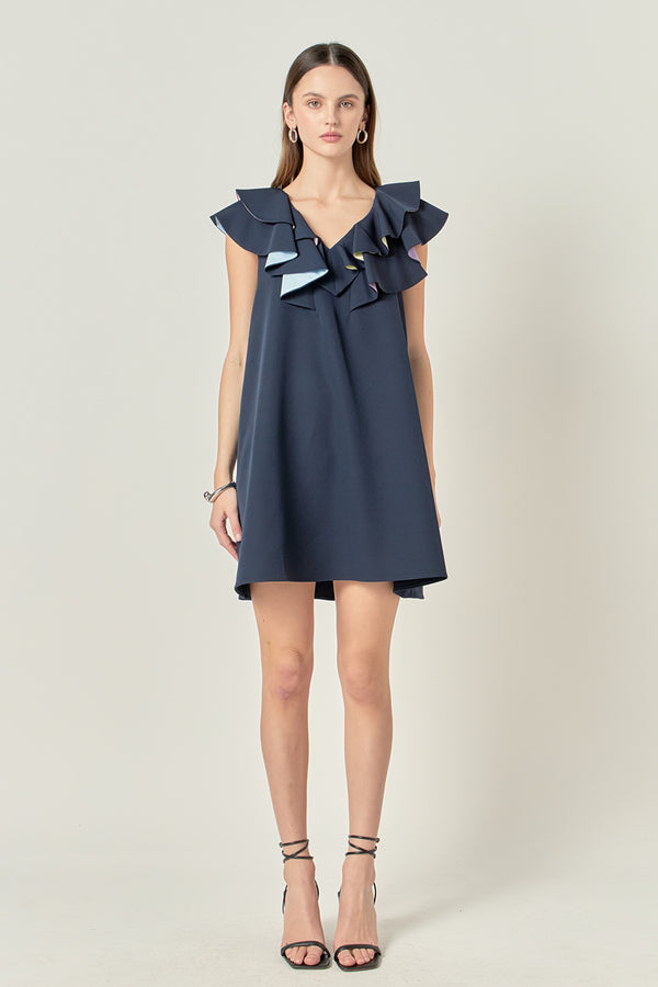 english factory Multi Color Contrast Mini Dress NAVY MULTI