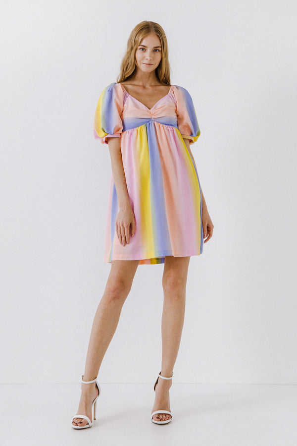 english factory Multi Color Stripe Babydoll Dress MULTI