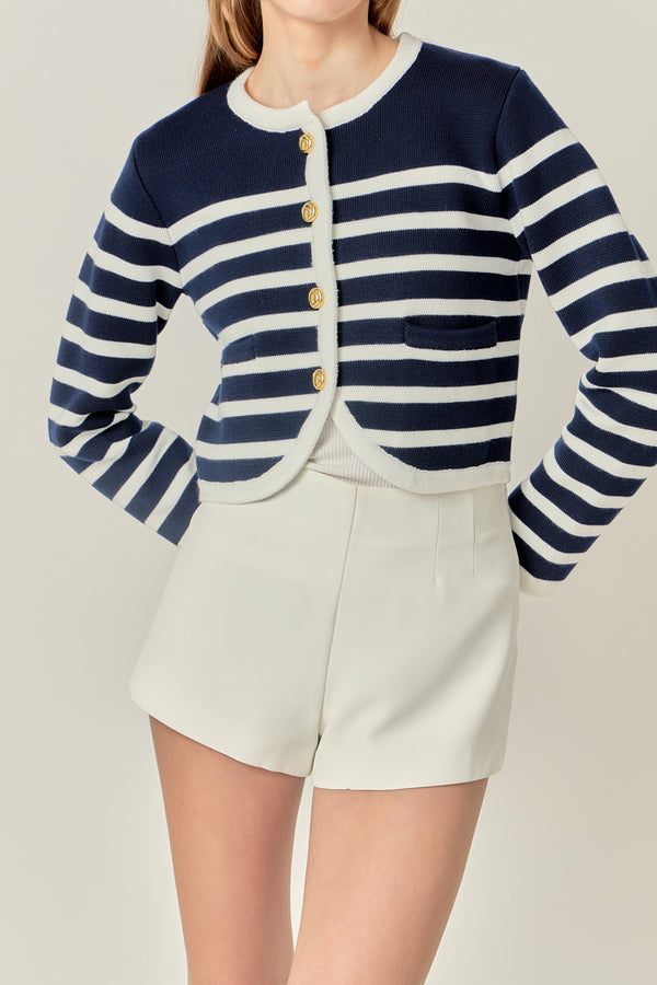 English Factory Nautical Stripe Gold Button Cardigan NAVY/OFF WHITE