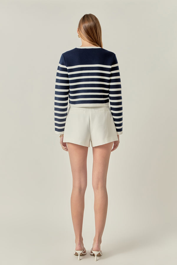 English Factory Nautical Stripe Gold Button Cardigan NAVY/OFF WHITE