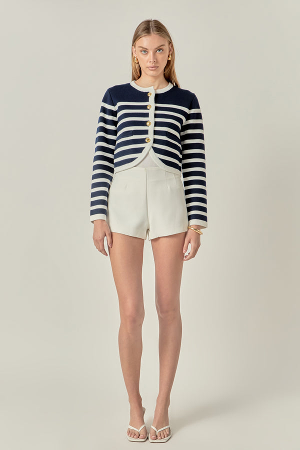 english factory Nautical Stripe Gold Button Cardigan NAVY/OFF WHITE