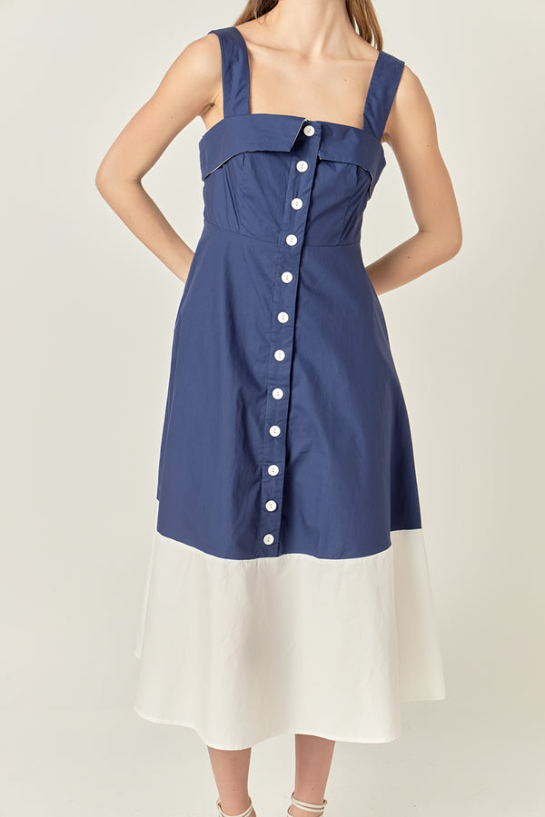 English Factory Navy & White Color Block Midi Dress NAVY/OFF WHITE
