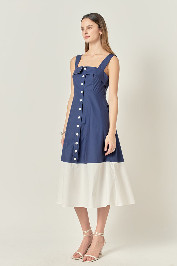 English Factory Navy & White Color Block Midi Dress NAVY/OFF WHITE