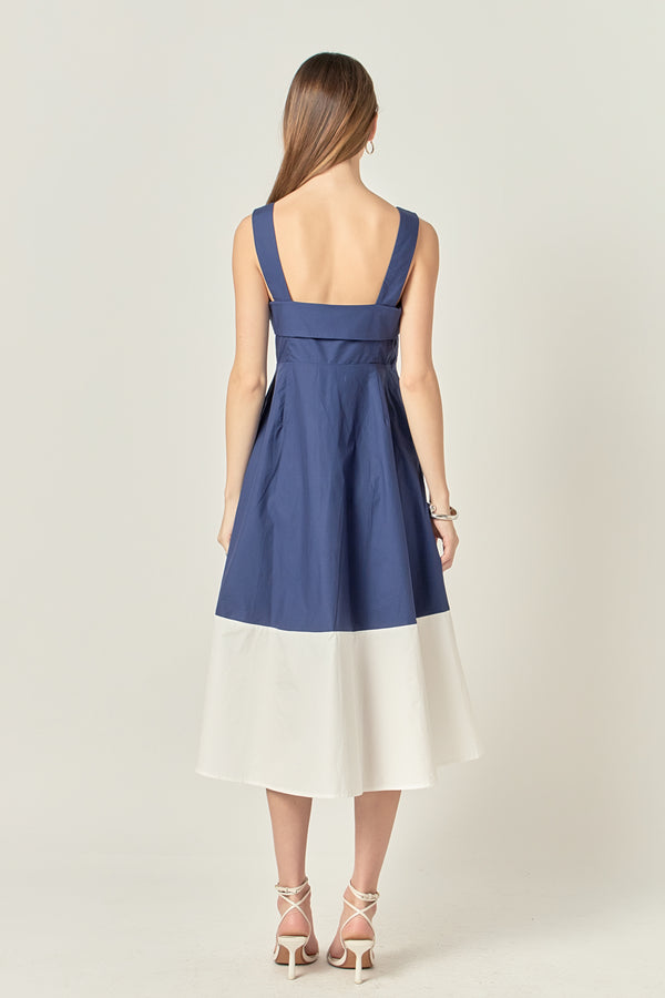 English Factory Navy & White Color Block Midi Dress NAVY/OFF WHITE