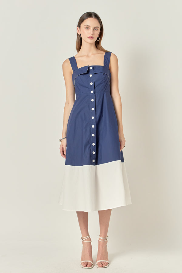 english factory Navy & White Color Block Midi Dress NAVY/OFF WHITE