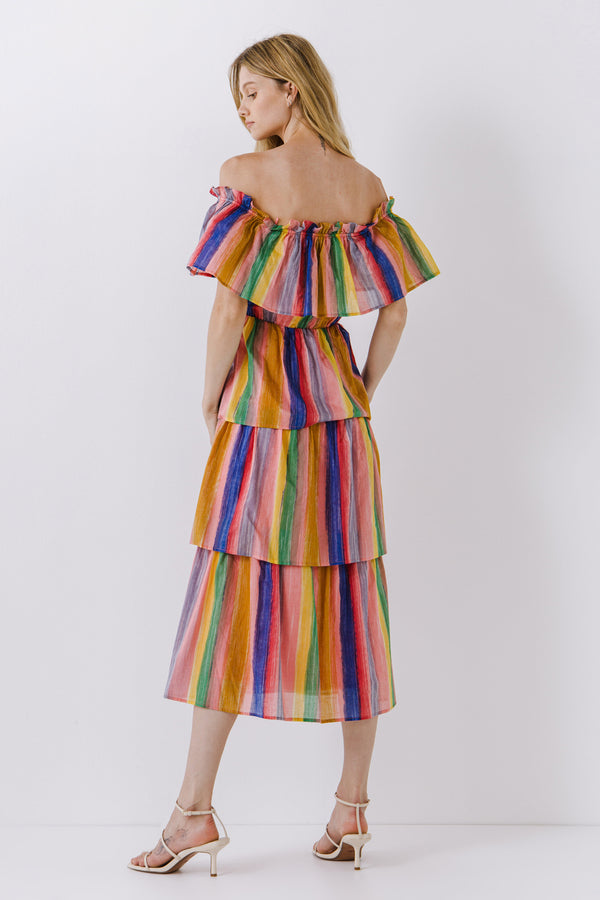 English Factory Off-The-Shoulder Multi Striped Dress PINK MULTI