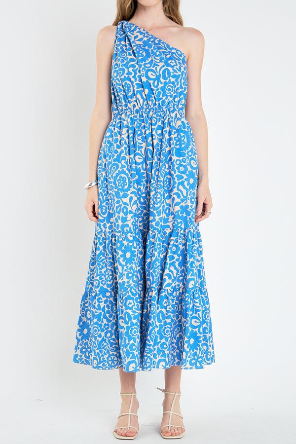 English Factory One Shoulder Print Maxi Dress BLUE MULTI