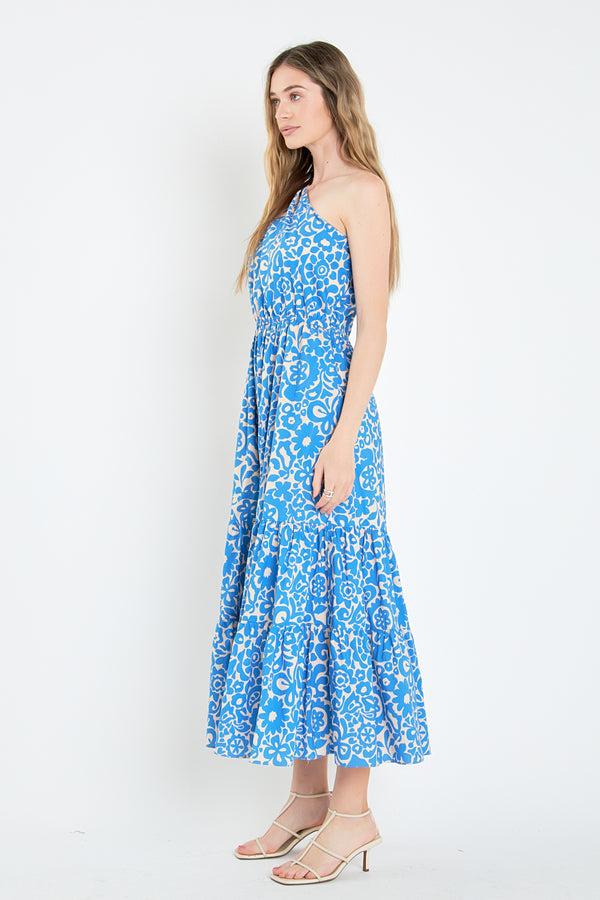 English Factory One Shoulder Print Maxi Dress BLUE MULTI