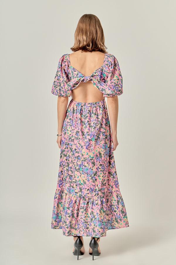 English Factory Open Back Tie Maxi Dress PINK MULTI