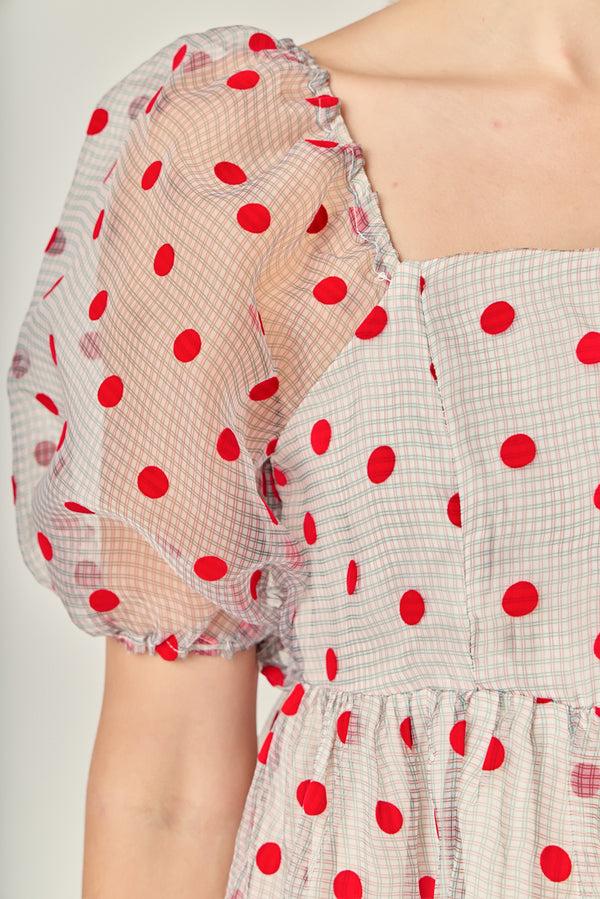 English Factory Organza Polka Dot Mini Dress MULTI/RED DOT