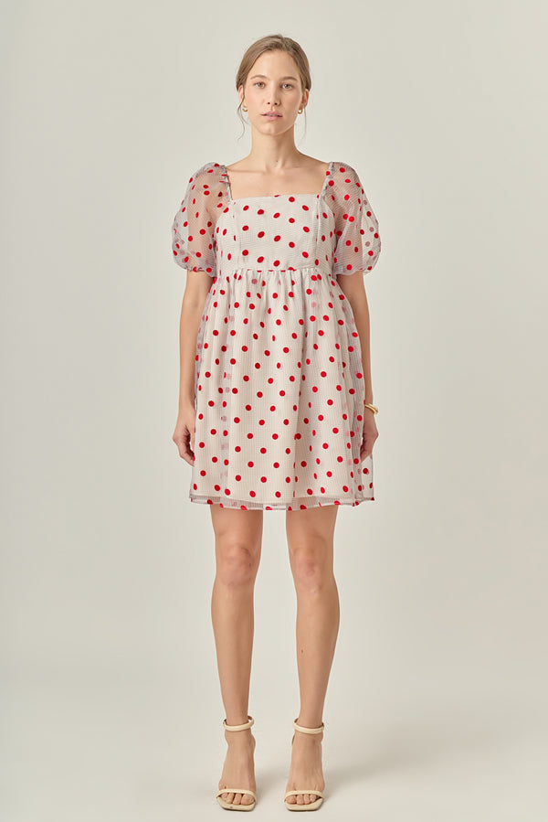 english factory Organza Polka Dot Mini Dress MULTI/RED DOT