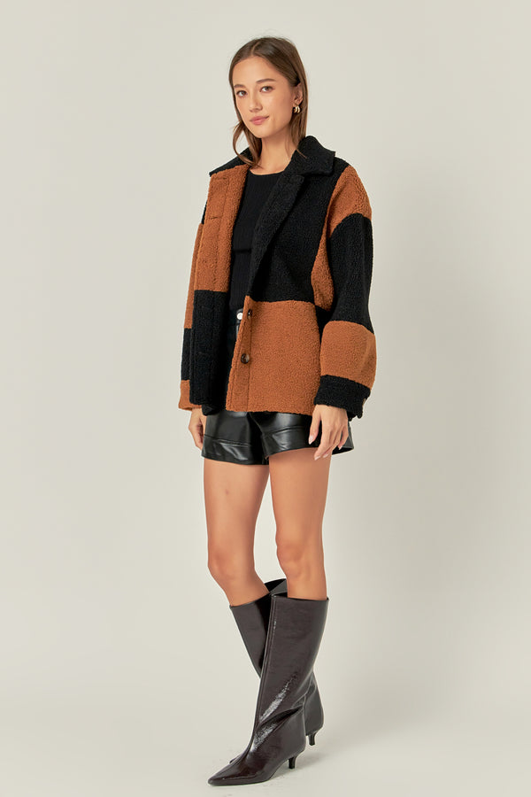 English Factory Oversize Teddy Check Jacket BLACK/CAMEL