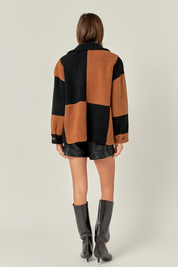 English Factory Oversize Teddy Check Jacket BLACK/CAMEL