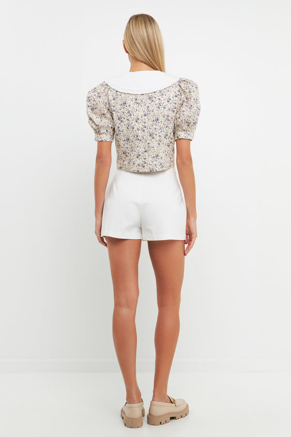English Factory Oversized Collar Floral Top IVORY MULTI
