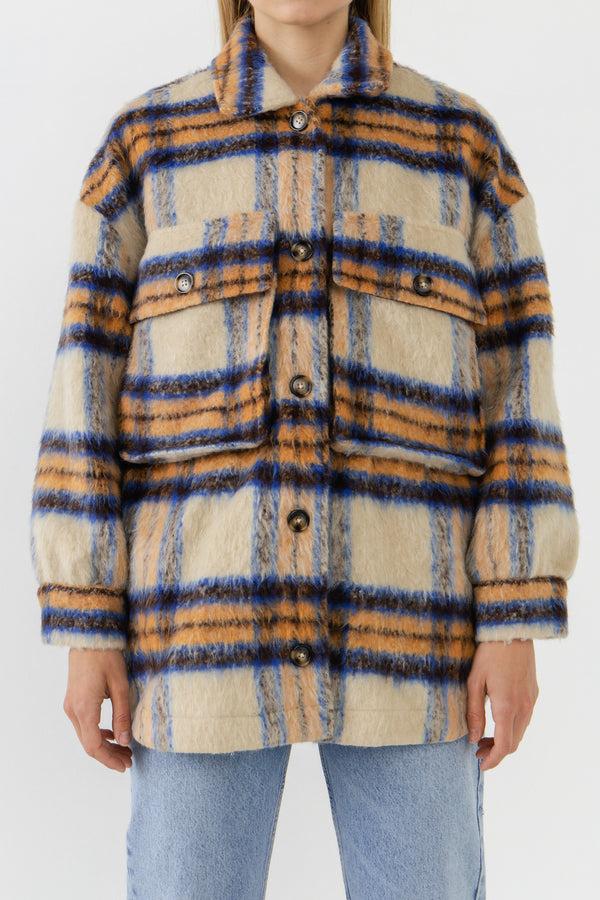 English Factory Oversized Plaid Shacket With Pockets ORANGE