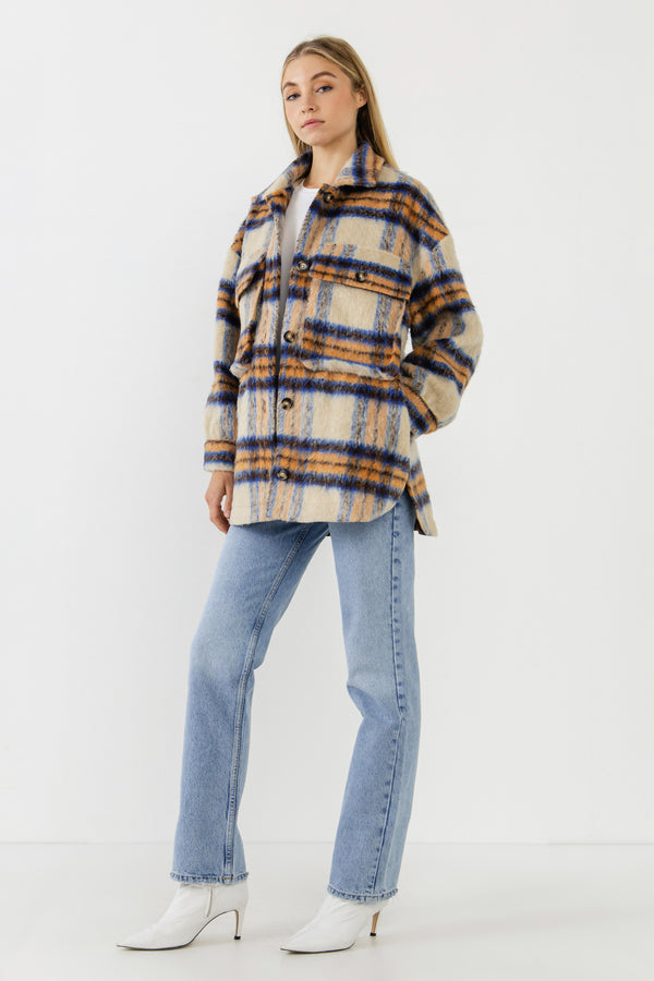 English Factory Oversized Plaid Shacket With Pockets ORANGE