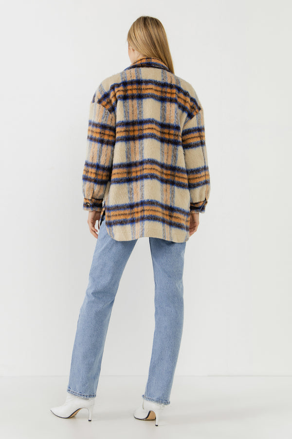English Factory Oversized Plaid Shacket With Pockets ORANGE