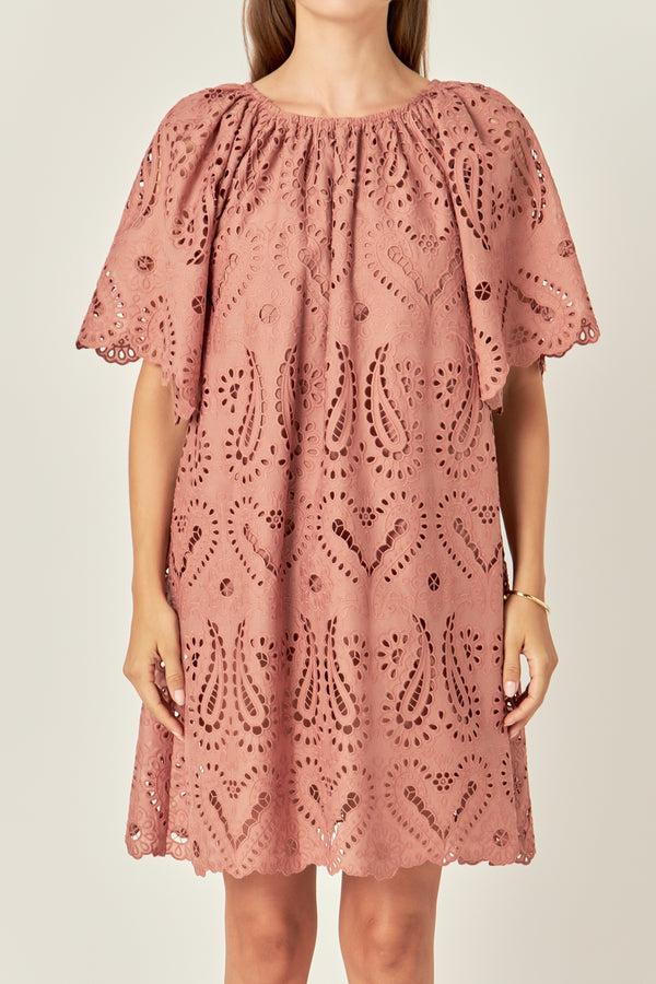 English Factory Paisley Embroidered Mini Dress CAMEL