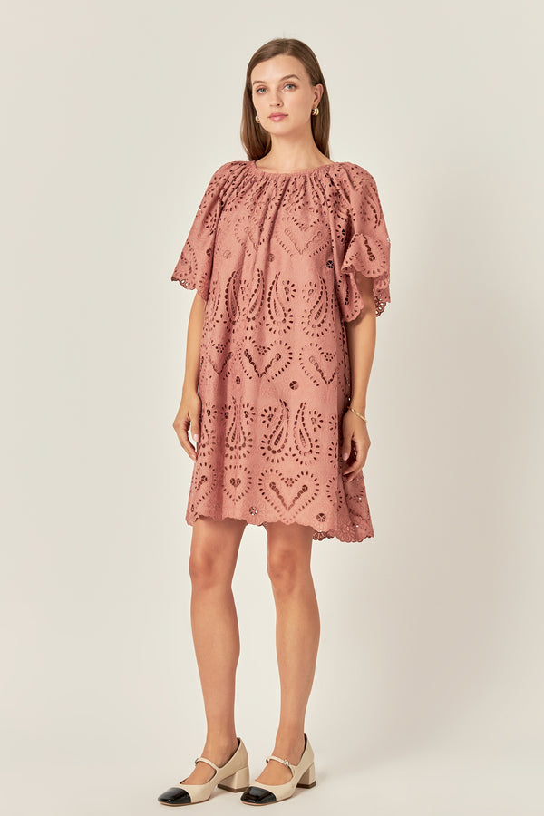 English Factory Paisley Embroidered Mini Dress CAMEL