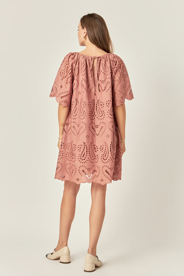 English Factory Paisley Embroidered Mini Dress CAMEL