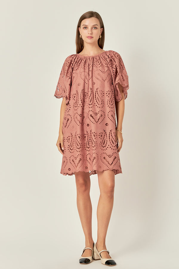 english factory Paisley Embroidered Mini Dress CAMEL