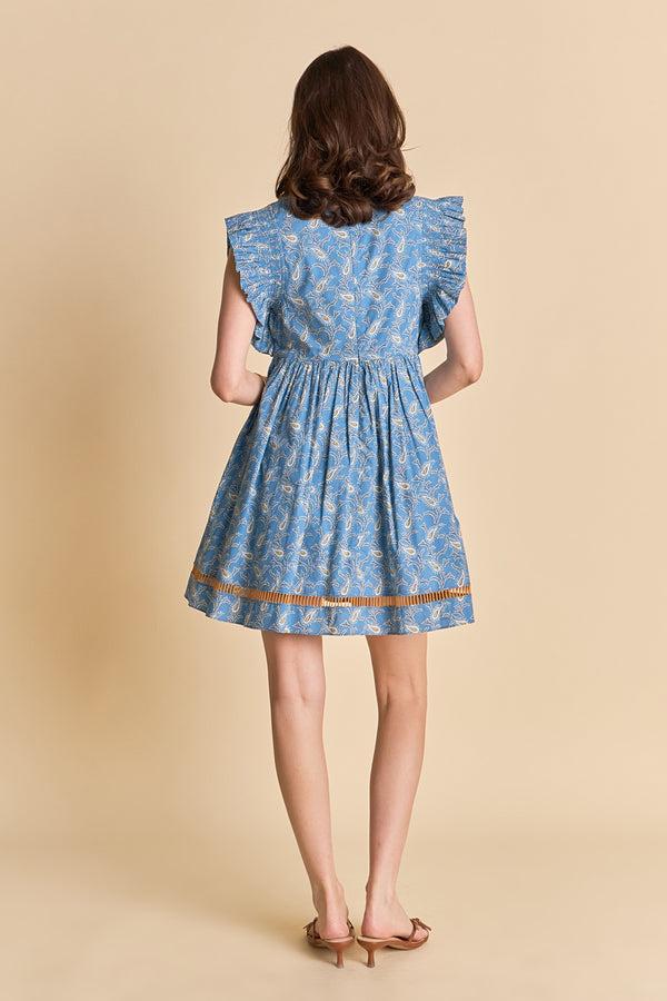 English Factory Paisley Print Ruffle Sleeve Mini Dress BLUE MULTI