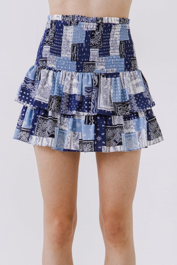 English Factory Paisley Smocked Mini Skirt BLUE MULTI