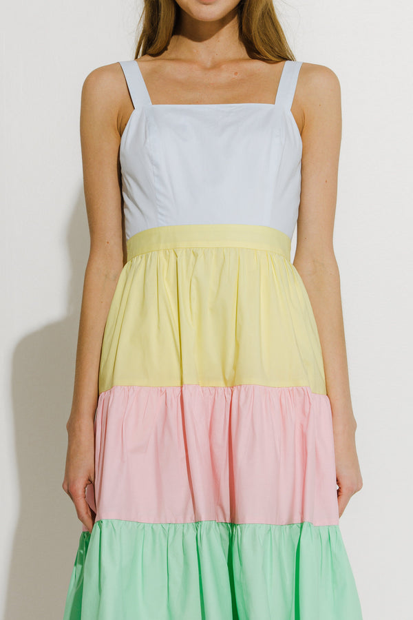 English Factory Pastel Color Block Midi Dress MULTI