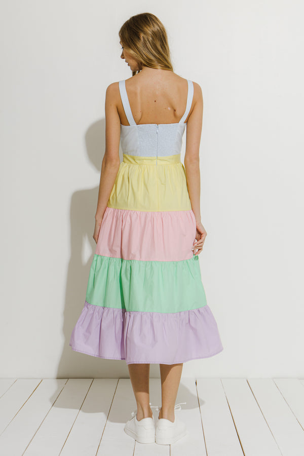English Factory Pastel Color Block Midi Dress MULTI