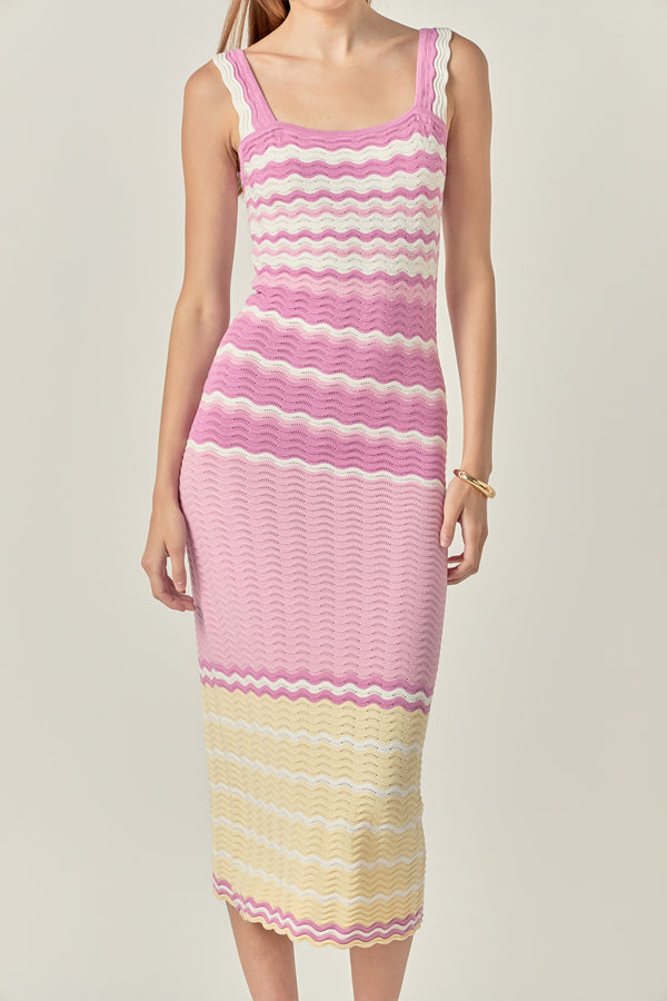 English Factory Pastel Waves Crochet Midi Dress MULTI