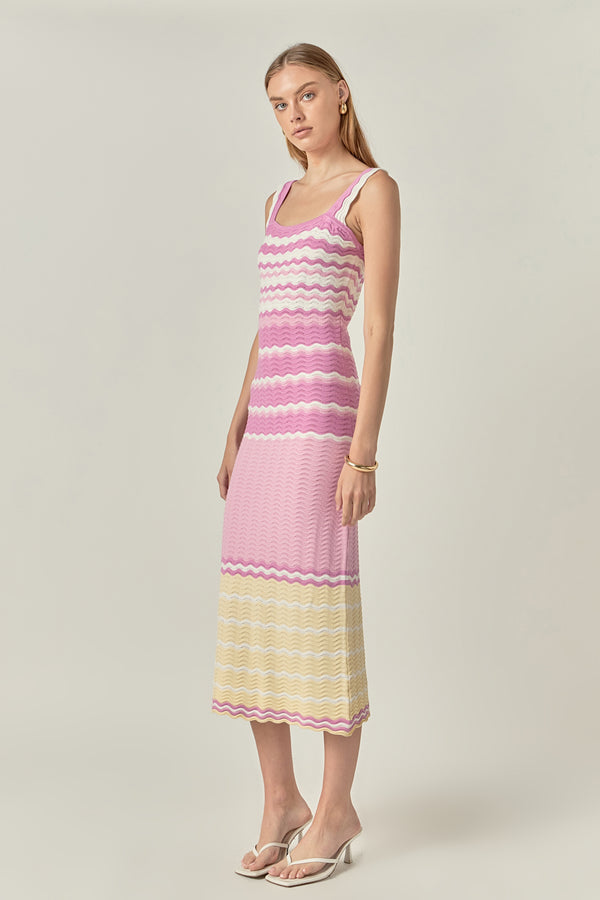 English Factory Pastel Waves Crochet Midi Dress MULTI