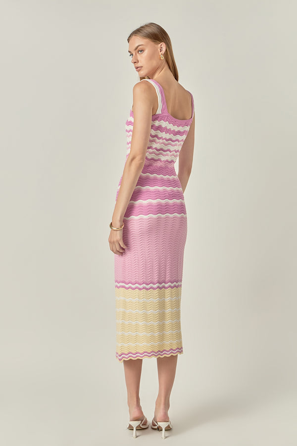 English Factory Pastel Waves Crochet Midi Dress MULTI