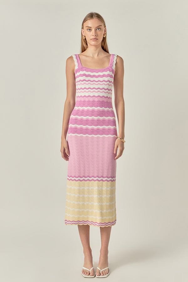 english factory Pastel Waves Crochet Midi Dress MULTI