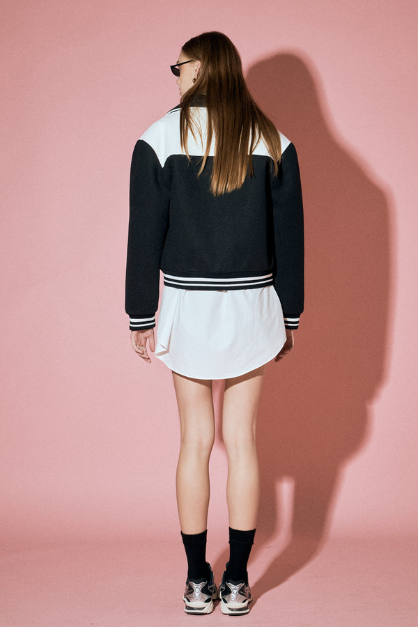 English Factory Patch Detailed Bomber Jacket BLACK/WHITE