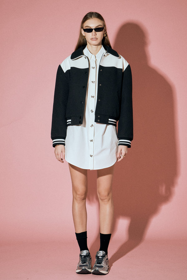 english factory Patch Detailed Bomber Jacket BLACK/WHITE