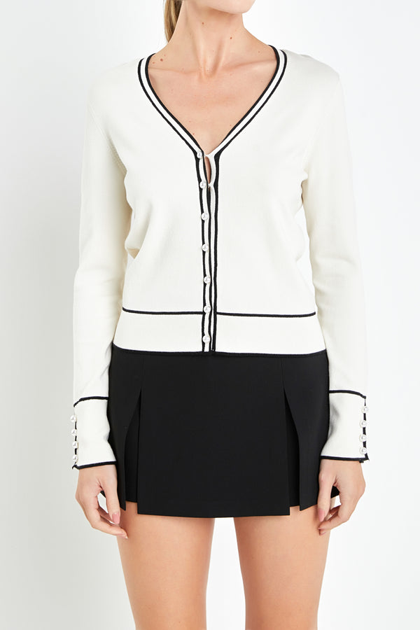 English Factory Pearl Button Knit Cardigan CREAM/BLACK
