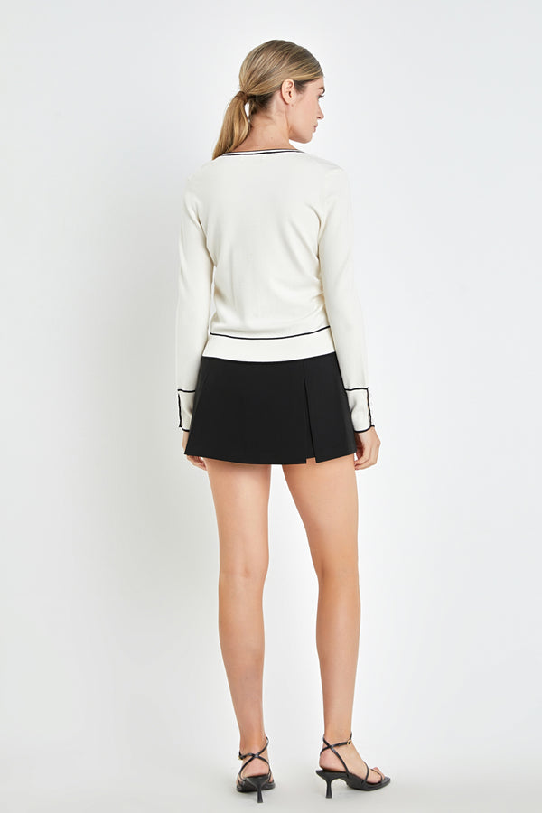 English Factory Pearl Button Knit Cardigan CREAM/BLACK