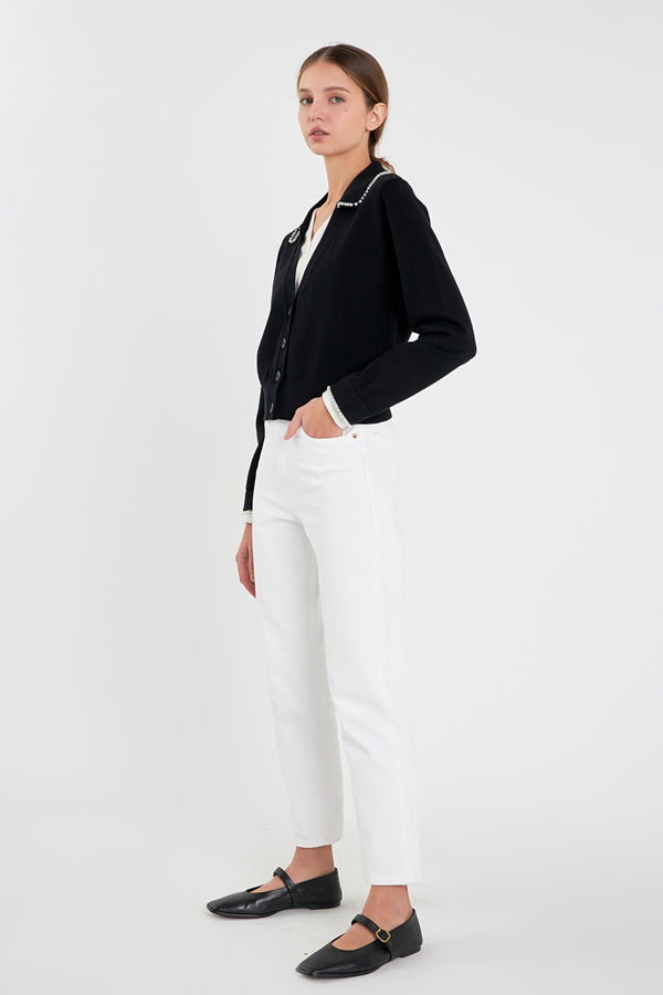 English Factory Pearl Trim Vasity Cardigan BLACK/WHITE