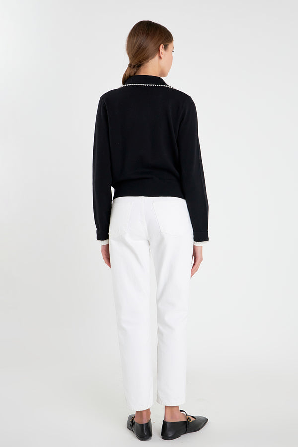 English Factory Pearl Trim Vasity Cardigan BLACK/WHITE